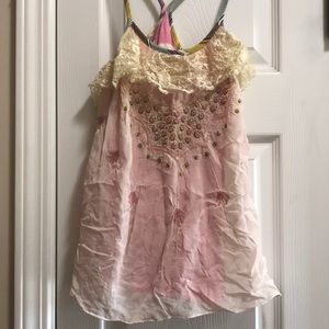 Free People Silk and Lace Embellished Tank